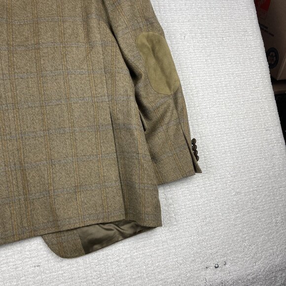 VTG ROY ROBSON Germany Made elbow patches Wool Blazer Plaid Golden Brown Read* - Picture 14 of 16